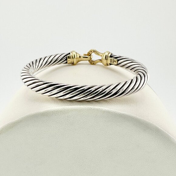 David Yurman Buckle Bracelet w/ 18K Yellow Gold & Diamonds - 7mm - Medium - Picture 5 of 10